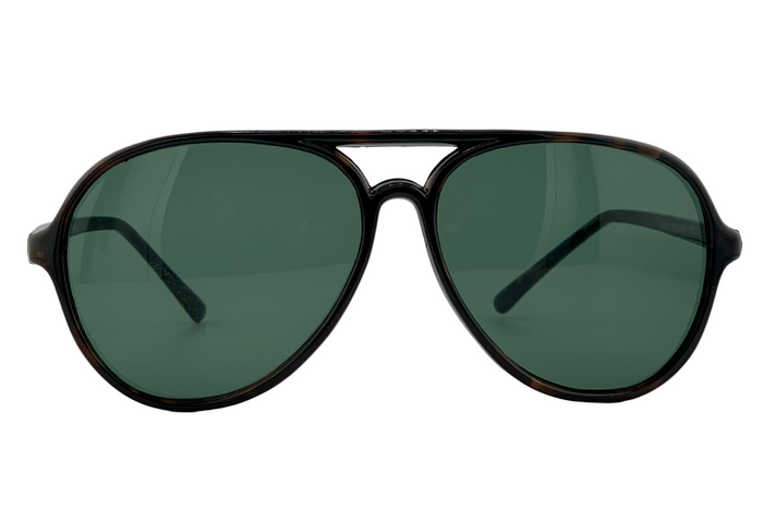 DARK BROWN TORT AVIATOR FRAME WITH GREEN LENSES