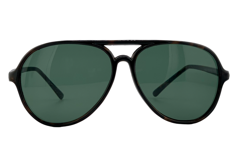 DARK BROWN TORT AVIATOR FRAME WITH GREEN LENSES