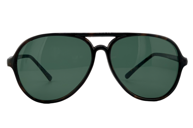 DARK BROWN TORT AVIATOR FRAME WITH GREEN LENSES