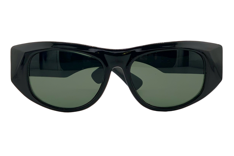 BLACK OVAL FRAME WITH GREEN LENSES