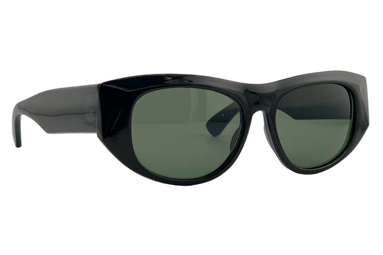 BLACK OVAL FRAME WITH GREEN LENSES