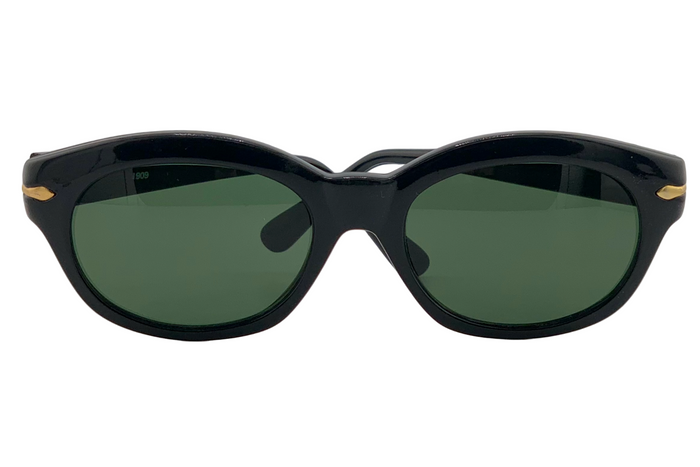 BLACK/GOLD CAT EYE FRAME WITH GREEN LENSES