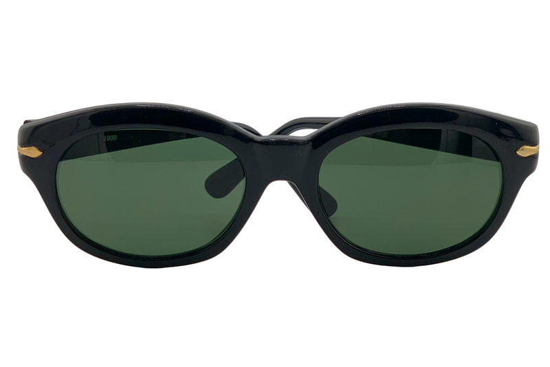 BLACK/GOLD CAT EYE FRAME WITH GREEN LENSES