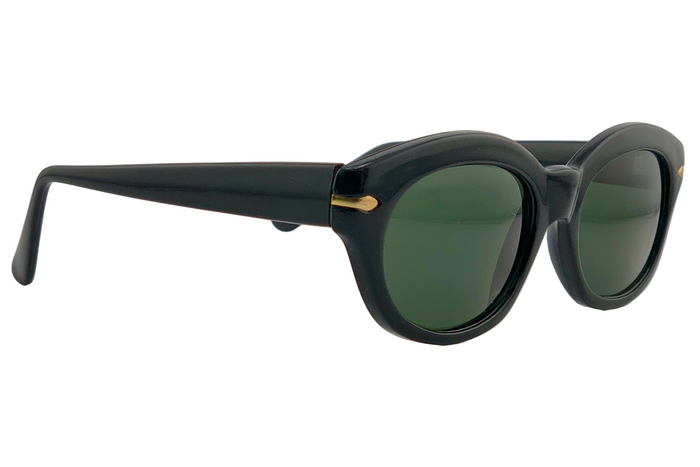 BLACK/GOLD CAT EYE FRAME WITH GREEN LENSES