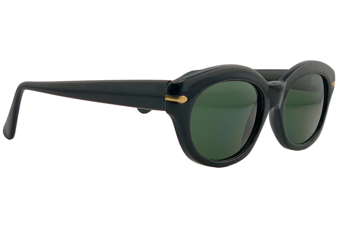 BLACK/GOLD CAT EYE FRAME WITH GREEN LENSES