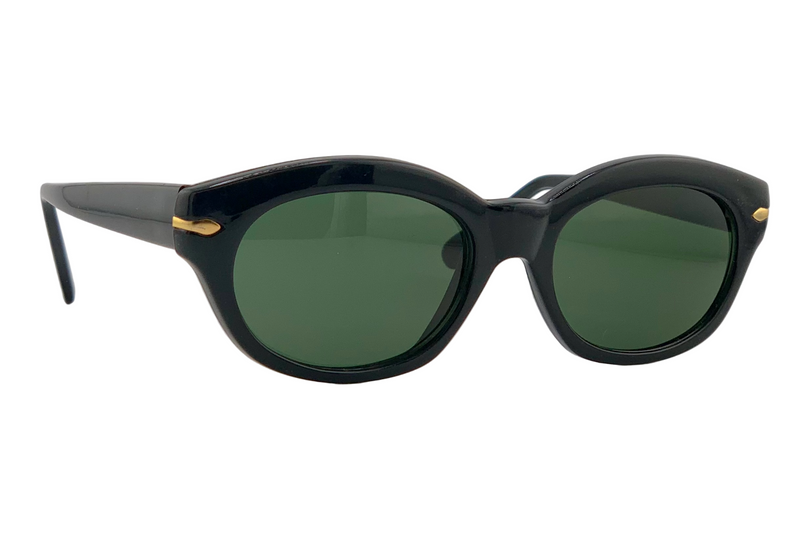 BLACK/GOLD CAT EYE FRAME WITH GREEN LENSES