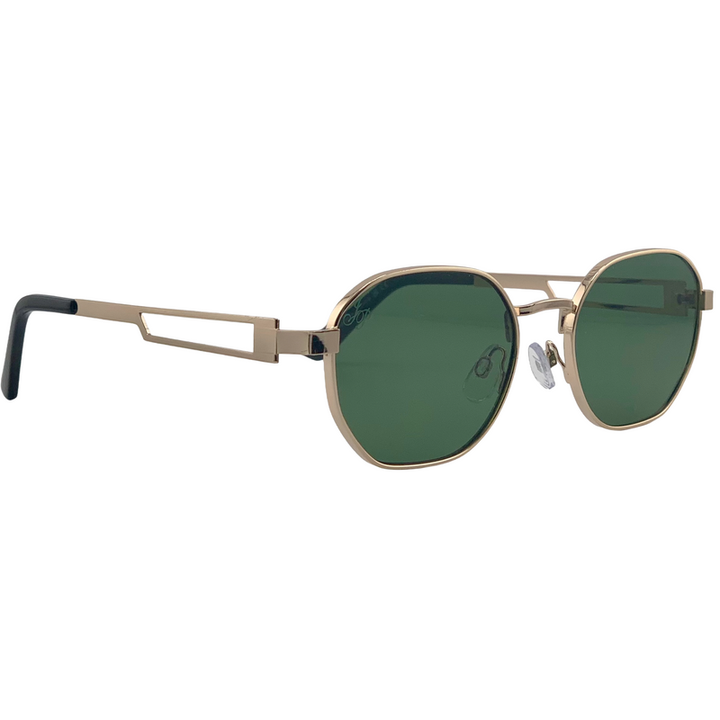 GOLD ROUND FRAME WITH GREEN LENSES