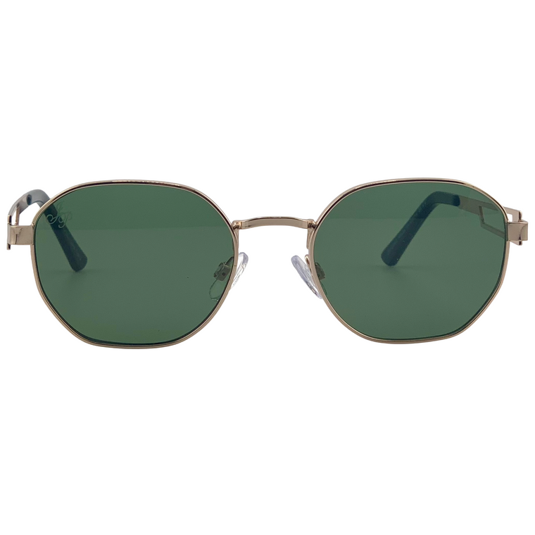 GOLD ROUND FRAME WITH GREEN LENSES