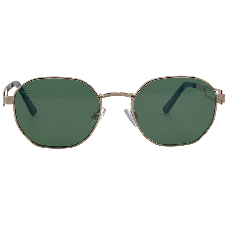 GOLD ROUND FRAME WITH GREEN LENSES