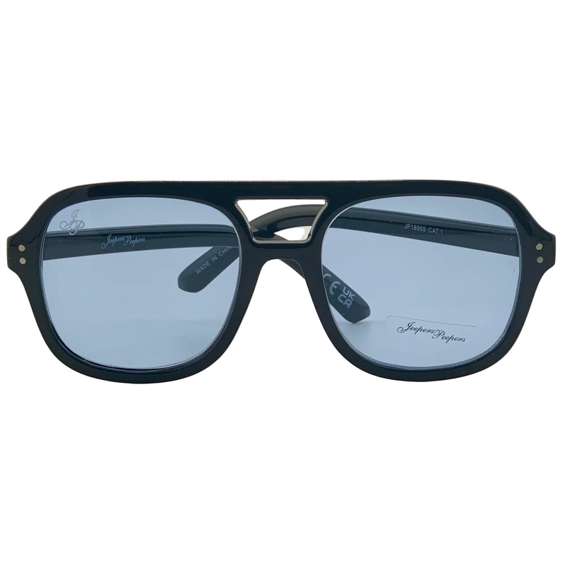 BLACK AVIATOR FRAME WITH BLUE LENSES