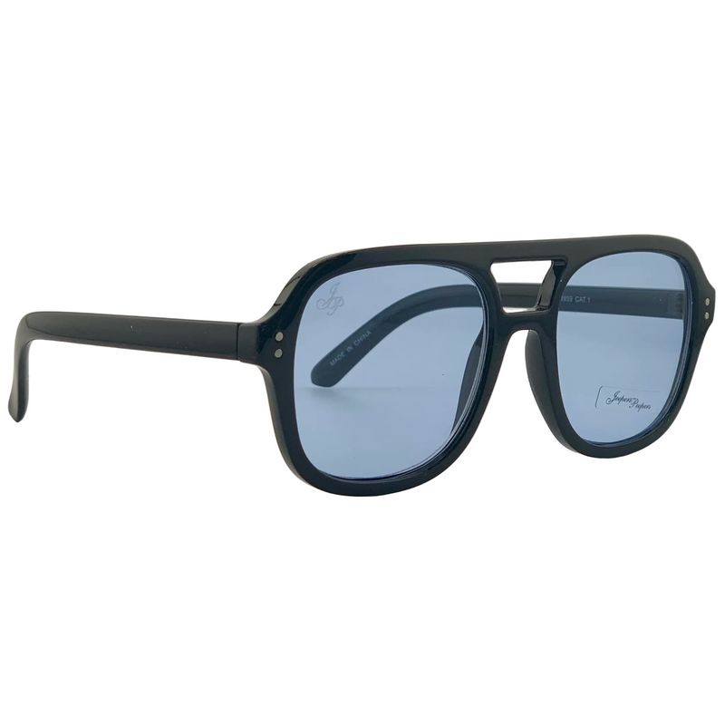 BLACK AVIATOR FRAME WITH BLUE LENSES