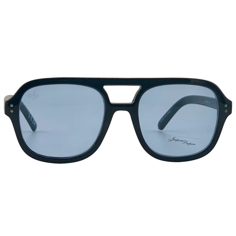BLACK AVIATOR FRAME WITH BLUE LENSES
