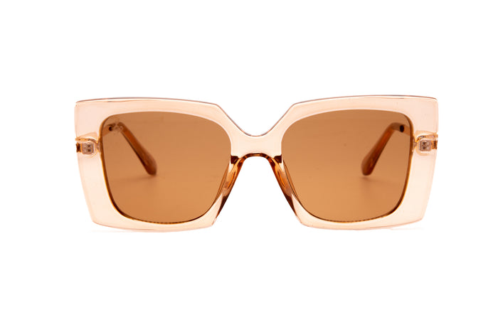 LARGE SQUARE TRANSLUCENT FRAMES WITH BROWN LENSES