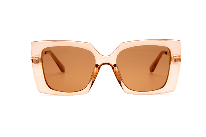 LARGE SQUARE TRANSLUCENT FRAMES WITH BROWN LENSES