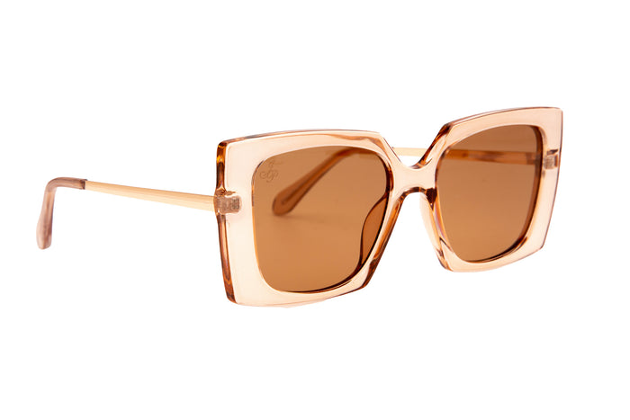 LARGE SQUARE TRANSLUCENT FRAMES WITH BROWN LENSES