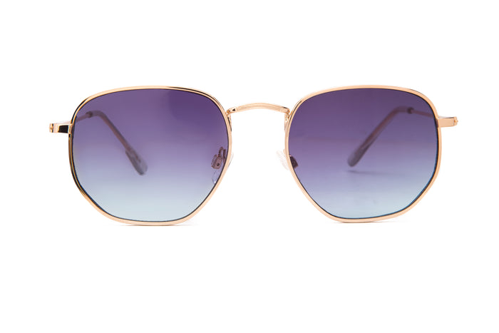 GOLD ROUND METAL FRAMES WITH BLUE LENSES