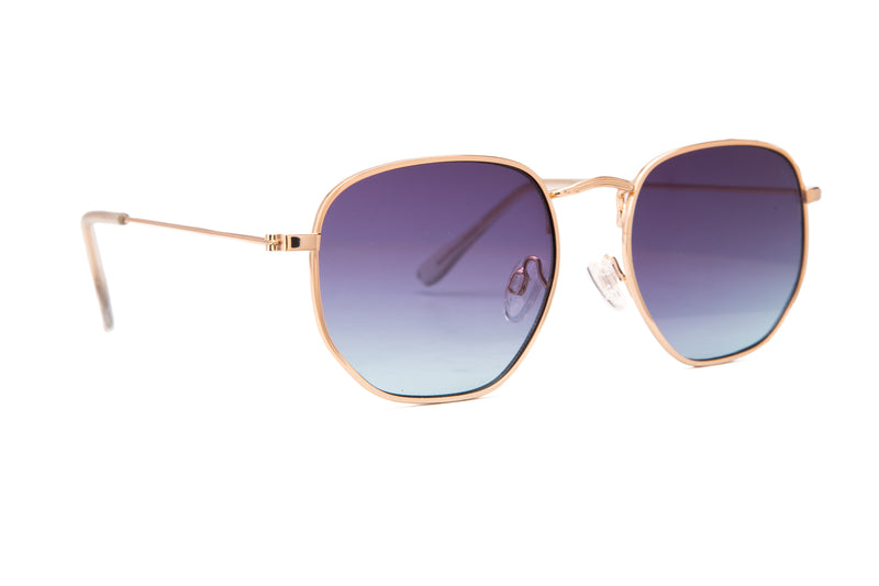 GOLD ROUND METAL FRAMES WITH BLUE LENSES