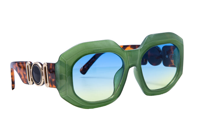 SQUARE CHUNKY GREEN FRAMES WITH TORT TEMPLES