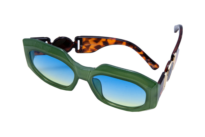 SQUARE CHUNKY GREEN FRAMES WITH TORT TEMPLES