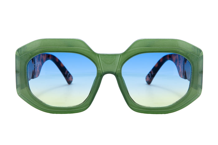 SQUARE CHUNKY GREEN FRAMES WITH TORT TEMPLES