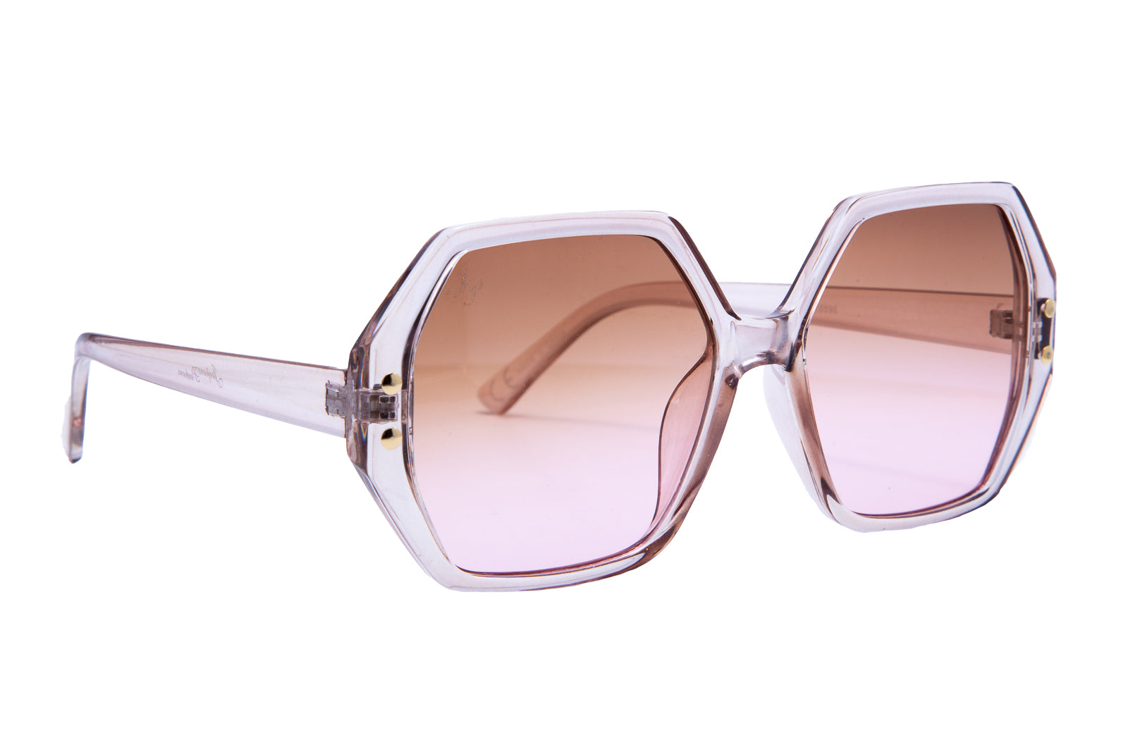 BEIGE HEXAGON FRAMES WITH PINK LENSES