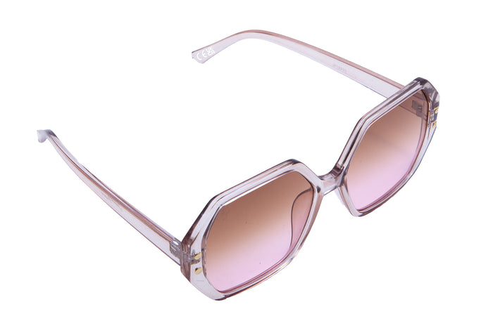 BEIGE HEXAGON FRAMES WITH PINK LENSES