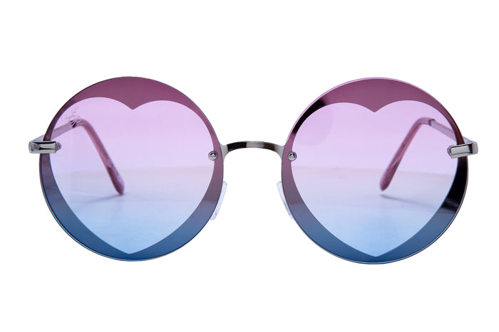 SILVER ROUND HEART FRAMES WITH PURPLE TO BLUE GRAD LENSES