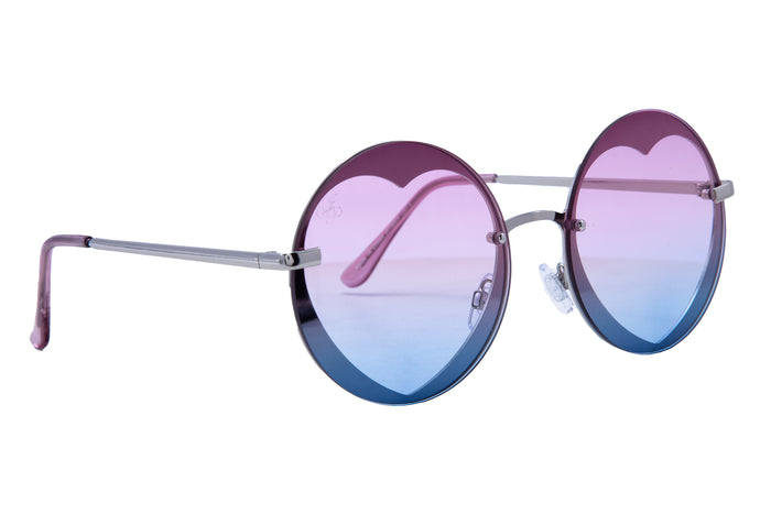 SILVER ROUND HEART FRAMES WITH PURPLE TO BLUE GRAD LENSES