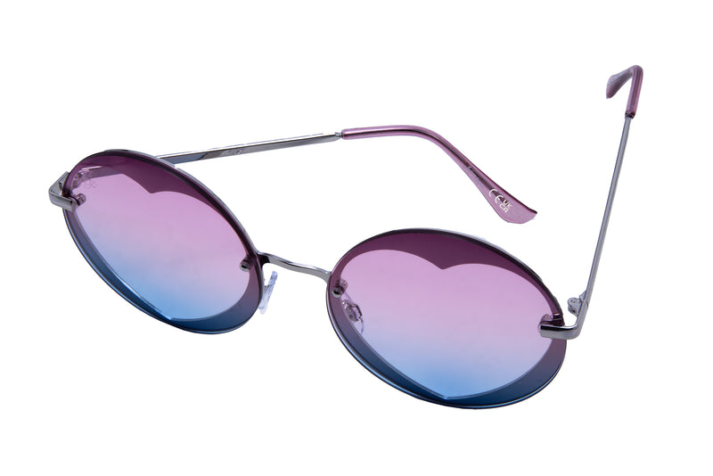 SILVER ROUND HEART FRAMES WITH PURPLE TO BLUE GRAD LENSES