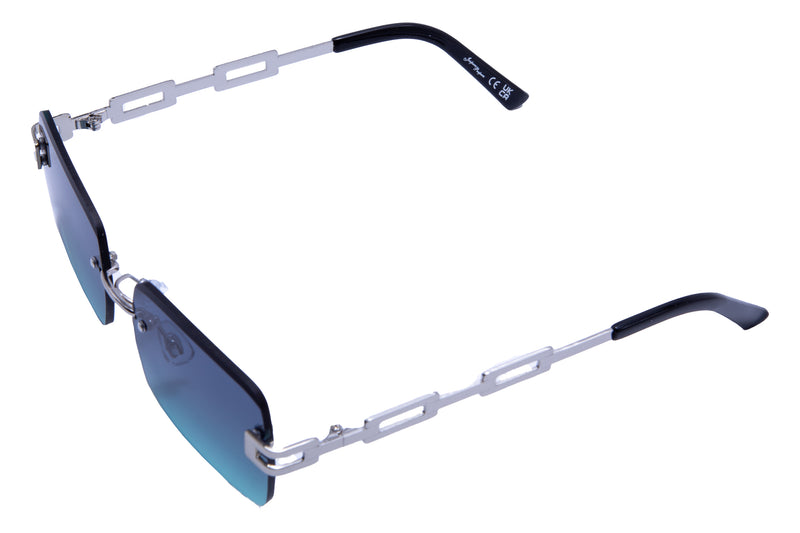 SILVER RECTANGLE SHAPE FRAMES WITH GREEN LENSES