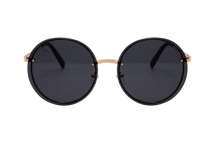 GOLD ROUND FRAME WITH BLACK LENSES