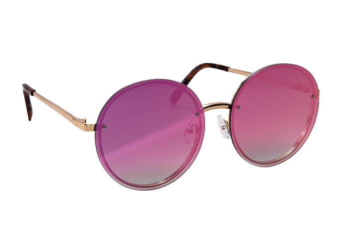 GOLD ROUND FRAME WITH PINK MIRROR LENSES