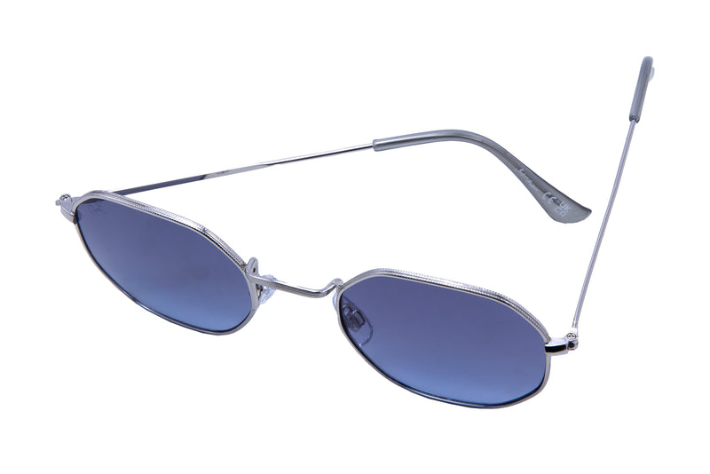 SILVER HEXAGON SHAPE FRAMES WITH BLUE LENSES