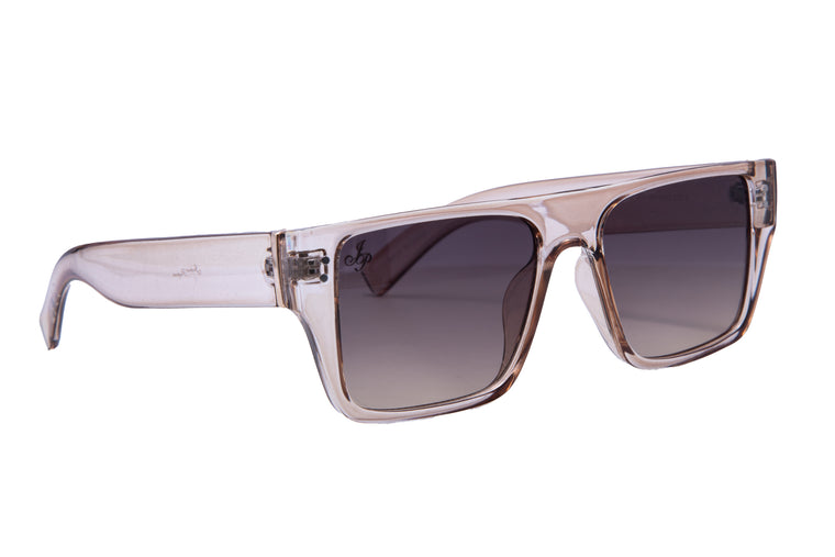 FLAT BROW FRAME IN BEIGE WITH SMOKE LENSES