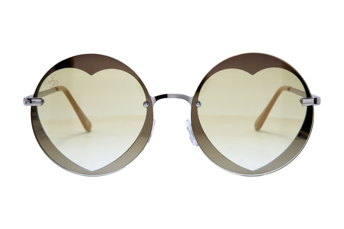 SILVER ROUND HEART FRAMES WITH YELLOW LENSES