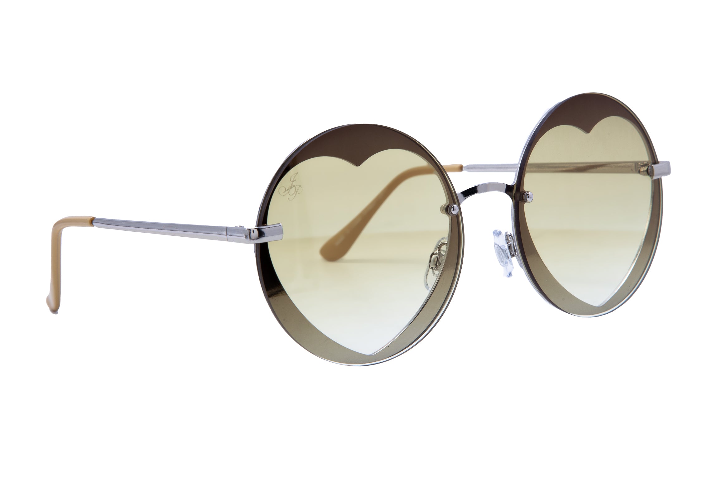 SILVER ROUND HEART FRAMES WITH YELLOW LENSES