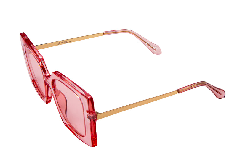 SQUARE PINK FRAME WITH METAL TEMPLES