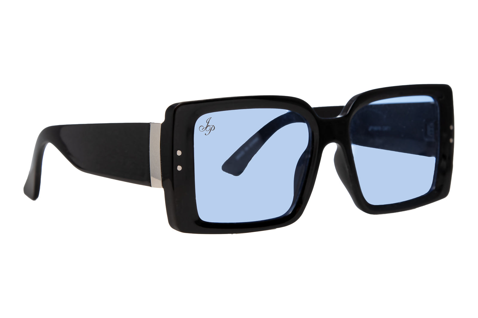 BLACK SQUARE FRAMES WITH BLUE LENSES